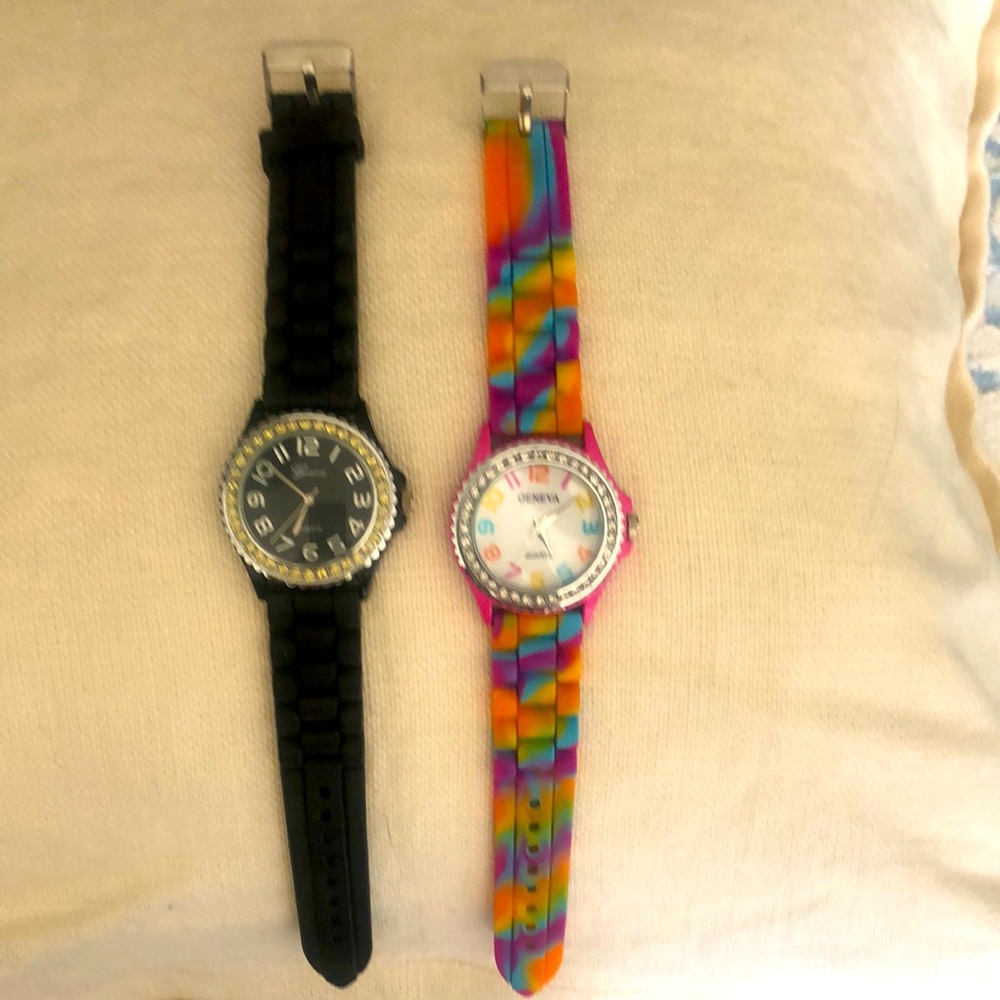 GENEVA QUARTZ WATCHES Colorful and Black Watch Set